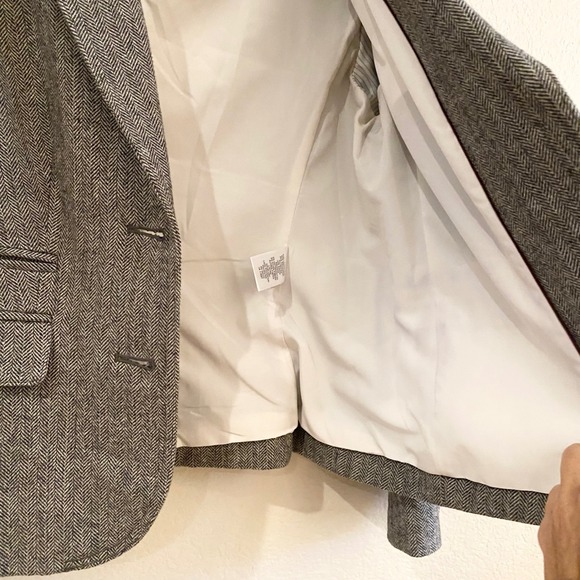 Banana Republic Petite Wool Blend Herringbone Blazer Jacket Gray Size 12 - Picture 7 of 13